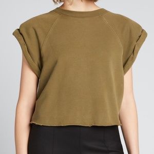 NEW! FRAME Organic Cotton Rolled Up Sweatshirt Army Green Size XS Padded top